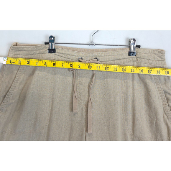 Per Se Linen Pants Women XL Tan Adjustable Drawstring Waist Lagenlook Beachy - Picture 7 of 11